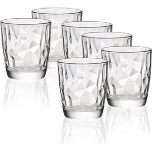 Bormioli Rocco Diamond Set di 6 Bicchieri Acqua 30,5 cl in Vetro Trasparente con Design Sfaccettato