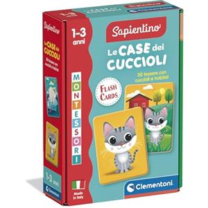 Clementoni Sapientino Baby Montessori - Flashcards Educative Le Case dei Cuccioli, 48 Carte Tattili per Riconoscere Animali e Habitat, per Bambini 1-3 Anni, Made in Italy