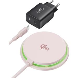 INIU Mag-safe Caricatore Rosa, 15W Certificato Qi2 - Pad di Ricarica Wireless per iPhone 16 Pro, 15, 14, 13, 12 Plus & AirPods Pro 4/3/2 - Incluso Cavo USB-C e Adattatore