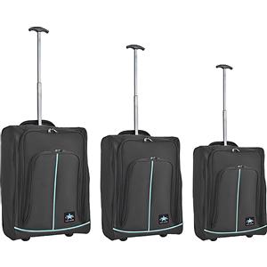 ENRICO COVERI Set 3 Valigie Morbide Trolley da Viaggio Nero Bagaglio a Mano 50-55-60 cm
