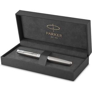 PARKER Sonnet Penna Stilografica, Acciaio Inossidabile con Finiture in Palladio, Pennino Medio, Confezione Regalo, Stainless Steel, Palladium Trim