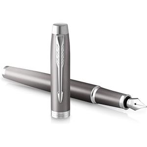 Parker Penna stilografica IM Writing Rituals, finitura grigia con sfumatura, puntale cromato, punta fine, inchiostro blu, confezione regalo