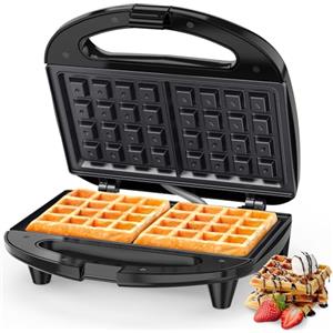 Snailar Piastra Waffle, Macchina per Waffle Elegante e Compatta 750W - Piastra per Waffle 2 Quadrati - Antiaderente, Facile da Pulire, Per Waffle Dorati e Croccanti