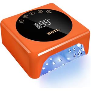 BETE Lampada per unghie a LED senza fili, UV ricaricabile da 78 W, con sensore a infrarossi e display LCD, asciuga unghie portatile con 5 impostazioni di timeout (Arancione)