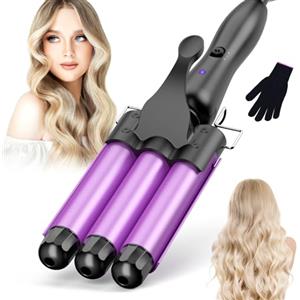 BESTOPE RAY Ferro Arricciacapelli Grandi 3 Botti, Piastra Onde per Capellif-Piastra Capelli Onde, Bigodini da Spiaggia Waves, Ferro Capelli 2 Temps Livelli Onde Capelli Riscaldamento Rapido con Guanto, Oro rosa