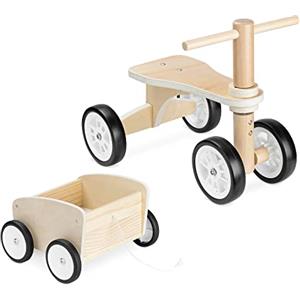 Navaris Quadriciclo Legno Senza Pedali - Bicicletta Bambini da 18 Mesi - Mini Bici con Cestino Posteriore - Cesta Portagiochi con 4X Ruote - Toys Box