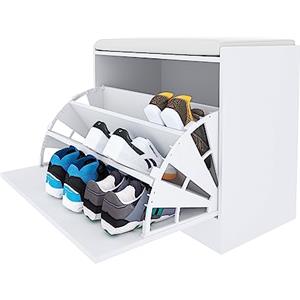 Arreditaly Panca Portascarpe Scarpiera Da Ingresso Piccola Salvaspazio Con Cuscino Anta A Ribalta Seduta Imbottita In Ecopelle Tripla Profondità Soggiorno Casa Camera Ufficio 60 x 30 x 48 Cm (White)