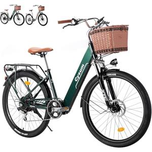 cysum Classica Bici Elettrica Donna, 26 Pollici Biciclette Elettrica Città, Bici Elettrica Urbana, 250W City Ebike Adulti, 25km/h Electric Bicycle Pendolari, Batteria 36V 10Ah Durata Della 60-80km (Verde)