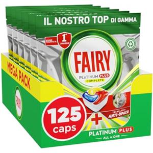 Fairy Platinum Detersivo Pastiglie Lavastoviglie Plus Complete, Brillantante, 125 Capsule, Limone, Tecnologia Anti-Opaco, Contro Il Grasso e le Incrostazioni Ostinate Anche Nei Cicli Brevi