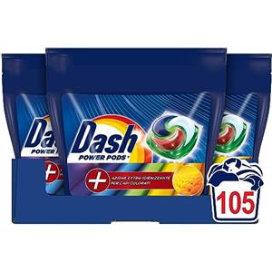 Dash Power Pods Detersivo Lavatrice In Capsule, 105 Lavaggi (35x3), Azione Extra-Igienizzante Per Capi Colorati, Contro Sporco E Batteri, Efficace Anche A Freddo E In Cicli Brevi