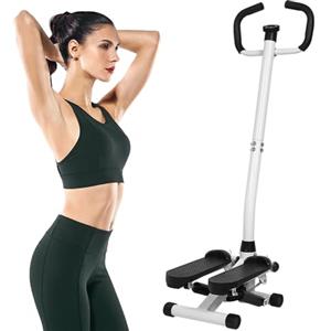 CHUNXY Stepper con Manubrio Stepper Fitness Appartamento schermo LCD Resistenza Regolabile Esercizio Fianchi Gambe lombi per Casa Acciaio Steppers per l'esercizio domestico (Bianco e Nero con Manubrio)