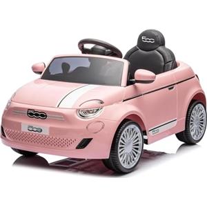 Mondial Toys Macchina Elettrica per Bambini 12V Fiat 500 Auto Giocattolo Full Optional con Sedile in Pelle Telecomando Parentale Soft Start e Cintura di Sicurezza Rosa
