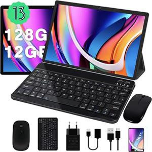 Dghrti 2025 Newest Tablet 10 Pollici Android 13 Tablets 12GB RAM + 128GB ROM (1TB TF) Octa-Cores 2.0Ghz, 8000mAh, WiFi 5G+2.4G, BT 5.0, GPS, 8MP+5MP, Corpo in Metallo con Custodia, Tastiera e Mouse, Nero
