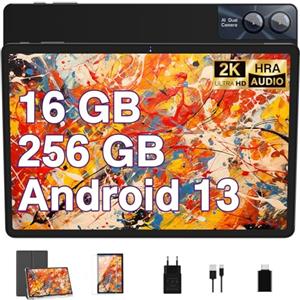 GOODTEL Nuovo tablet 11 pollici 16 GB RAM + 256 GB ROM (1 TB TF), Android 13 5 G + 2.4 G WiFi, 8600 mAh, GPS, 13 MP+5 MP, 2 K schermo 2000 x 1200, 2.0 Ghz Cores,Tablet Touch con custodia, colore: Nero