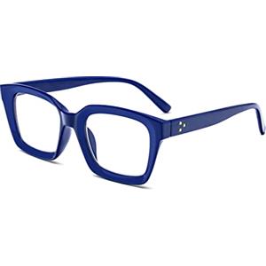 MMOWW Occhiali da Lettura Rettangolari - Oversized Square Frame Anti Luce Blu Occhiali donna uomo (Blu, +1.0)