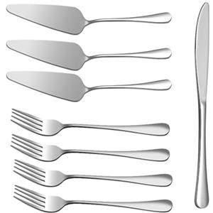 LWLWA 8 Pezzi Set di Posate, LWLWA Coltello da Torta, Paletta per Torte in Acciaio Inox, Coltelli Scanalati, Forchette, Spatole, per Bistecche, Torte, Pizza, Crostate