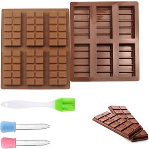 OMIGA 2 Pezzi Stampo Cioccolato 6 Cavità + 2 Contagocce + 1 Pennello Stampi in Silicone per Cioccolato Fondente Torte Cubetti di Ghiaccio Praline (Marrone)