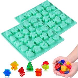 YUNZHISHIYE Stampo Per Cioccolato Natalizio, Stampo Per Torta In Silicone Natalizio, Stampo Per Caramelle Antiaderente, Stampo Per Torta Budino A Forma Di Tema Natalizio A 25 Cavità, 2 Pezzi (Verde)