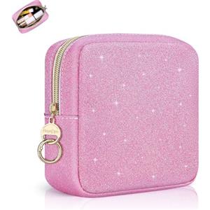 Playexen Beauty Case da Viaggio Trousse Trucchi Donna Pochette in Pelle Brillantini Borsa per Cosmetici Organizer Borse Makeup Trucco Organizer Portatile Accessori Viaggio per Ragazza Donna Compleanno(Rosa)