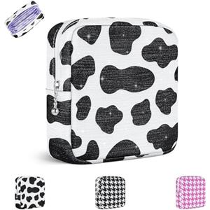 Playexen Porta Assorbenti Da Borsa,Sacchetti per Assorbenti Igienici per Mestruazioni Mucca con Cerniera, Borsa Porta Assorbenti Igienici Portatile Per Donne Ragazze Sacch, Regali per Ragazze（Nero）