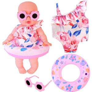 YAJIMAOY Set da Nuoto per Bambole con Costume da Bagno per Bambole, Occhiali da Sole Bambola Rosa, Anello per Il Nuoto Bambolotto, Costumi da Bagno per Bambole 35-45 cm, Accessori per Bambole (A)