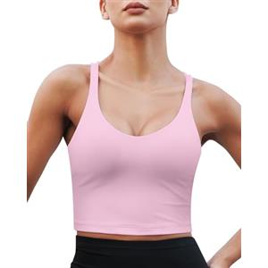 As Fairy Longline - Canotta sportiva da allenamento con reggiseno integrato per donna, Rosa, S