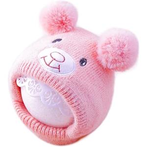 BOOSHMall Cappello Invernale Bambino, Carino Orso Berretto per l'autunno e l'inverno, Earflap Maglia Cappello per Bambina, Morbido Berretto con Pompon per Ragazzi e Ragazze, Rosa