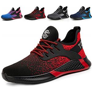 AONETIGER Scarpe Antinfortunistica Uomo Donna Antinfortunistiche Leggero Scarpe da Lavoro con Punta in Acciaio Protettive Sportive Antiscivolo Traspiranti Estive（Taglia 35,Rosso）