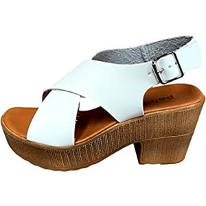 Patrizia Azzi Sandalo Ciabatta Zatterone Donna Alto cm 8 + Plateau sottopiede in Vera Pelle Memory Made in ITALY (Bianco, numeric_37)