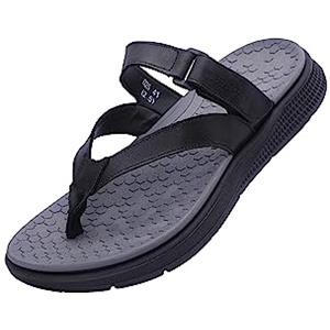 MGGMOKAY Infradito Uomo Estive Pelle Ciabatte Sandali Regolabile Fibbia Punta Aperta Sandali,Nero,44