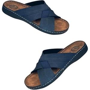 Patrizia Azzi Pantofola Ciabatta Uomo Estivo Incrociato con Sottopiede in Pelle Cucito Arizona (Blu, Sistema Taglie Calzature EU, Adulto, Numero, Media, 41)