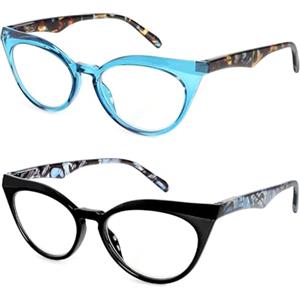 kollyseek Occhiali da Lettura Donna 1.0 1.5 Anti Luce Blu Cat Eye Computer Lettori con cerniera a molla (1.0,blu)