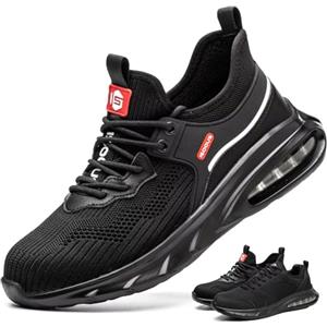 ISOOUS Scarpe Antinfortunistiche Uomo Leggere Cuscino d'Aria Scarpe da Lavoro con Punta in Acciaio Traspiranti Antiscivolo Nero 47