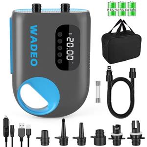 WADEO Pompa elettrica sup da 18000 mAh, pompa elettrica da 20 PSI, pompa elettrica per materasso gonfiabile a carica rapida da 12 V CC, doppio cilindro & luce LED, spegnimento automatico