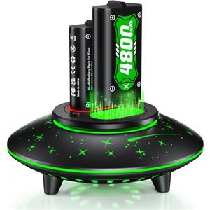 Ponkor Batteria per Xbox One/Xbox Series X/S,6 Modalità LED RGB Colorful Stazione, 2 * 4800mWh Batteria per Xbox Series X/S/Xbox One/One S/X/One Elite Controller