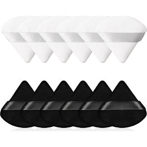 SUBTAVIK 12 pezzi Soffio di cipria Triangolo Soffio di cipria Morbido Soffio di cipria Riutilizzabile Soffio di velour a triangolo asciutto e bagnato per cipria in polvere Fondotinta quotidiano (bianco e nero)