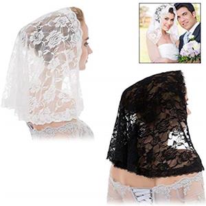 XLKJ 2 Pezzi Velo di Pizzo,Velo da Sposa Floreale Copricapo Latino Sciarpa Corta per Donne Accessori per Capelli da Sposa
