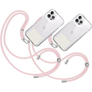 TBOC 2X Cordino Catenella Laccio Strap Porta Cover [Rosa Chiaro] con Toppa Plastica [Bianco Ice] per Telefono Cellulare Collo - Tracolla Catenina con Cordini da Cellulari Accessori Universale Laccetti