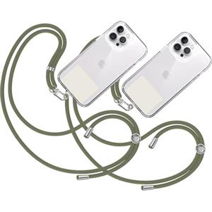 TBOC 2X Cordino Catenella Laccio Strap Porta Cover [Verde Militare] Toppa Plastica [Bianco Ice] per Telefono Cellulare Collo - Tracolla Catenina Cordini Cellulari Accessori Universale Laccetti