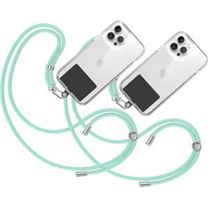 TBOC 2X Cordino Catenella Laccio Strap Porta Cover [Verde Acqua] con Toppa di Plastica [Nero] Telefono Cellulare da Collo - Tracolla Catenina Cordini da Cellulari Accessori Universale Laccetti