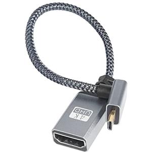 RIIEYOCA 4K Micro HDMI a cavo adattatore HDMI, 90 gradi ad angolo discendente Micro HDMI maschio a HDMI femmina in alluminio cavo corto in nylon intrecciato, supporto 4K UHD (20 cm)