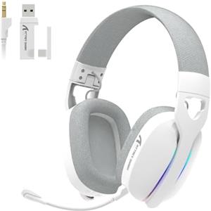 MAMBASNAKE x ATTACK SHARK L90 Cuffie da gioco wireless ultraleggere e galleggianti, suono surround 7.1, BT5.3/2.4Ghz/cablate, RGB, driver al neodimio da 40 mm, per PC/PS4/PS5/Switch/Xbox-Bianco