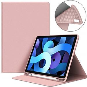 VAGHVEO Custodia per iPad Air 11 Pollici 2024, iPad Air 10,9 Pollici 2022/2020(5./4.Generazione) Smart Cover con Portapenne, Flessibile Elevato Morbido TPU Silicone Cover Posteriore Shell, Rosa