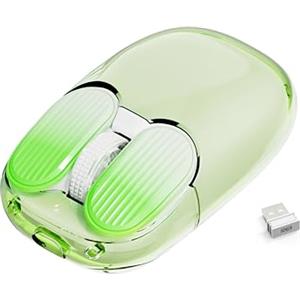 MAMBASNAKE Mouse Wireless, 2.4 GHz Mini Ricevitore, Simpatico Silenzioso Senza Fili, 7 Luci RGB, Trasparenti, Tracciamento Ottico 1600DPI, Mouse Portatile Ricaricabile 400mAh Silenzioso(Verde)