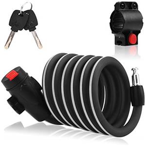 Homoto Lucchetto a combinazione per bicicletta, ad alta sicurezza, 12 mm di spessore, in acciaio, impermeabile, per e-bike, scooter e scooter per bambini, 180 cm di lunghezza (nero 1.8m)