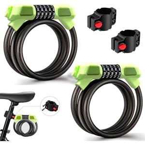 Fenxyo 2 confezioni Lucchetto per Bicicletta Portatile, 5 cifre impermeabile azzerabile serrature a combinazione bicicletta ad alta sicurezza 120cm per Biciclette, MTB, Moto, Cancelli, Verde