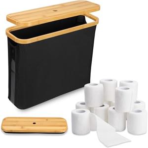 mumisuto Contenitore Porta Carta Igienica Legno, Portarotoli Carta Igienica 43,5 X 14,5 X 37 Cm, Dispenser Di Carta Igienica, Organizer Bagno, Stretto Cestini Bagno Portaoggetti Con Coperchio (Nero)