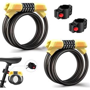 Fenxyo 2 confezioni Lucchetto per Bicicletta Portatile, 5 cifre impermeabile azzerabile serrature a combinazione bicicletta ad alta sicurezza 120cm per Biciclette, MTB, Moto, Cancelli, Giallo