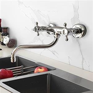 KOPYFANTAP Rubinetto Cucina a Muro，Girevole 360° Ottone Rubinetto Lavello Cucina a Parete con Doppio Manopole Caldo e Freddo Miscelatore,Canna Girevole a