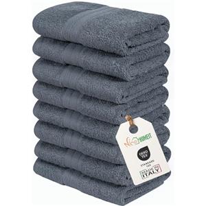 nice homeit Set 8 Asciugamani viso e ospite in Cotone 35x55 in 100% cottone filato ad anello - set asciugamani bagno Extra Morbidi e Assorbenti. MADE IN ITALY - GRIGIO SCURO